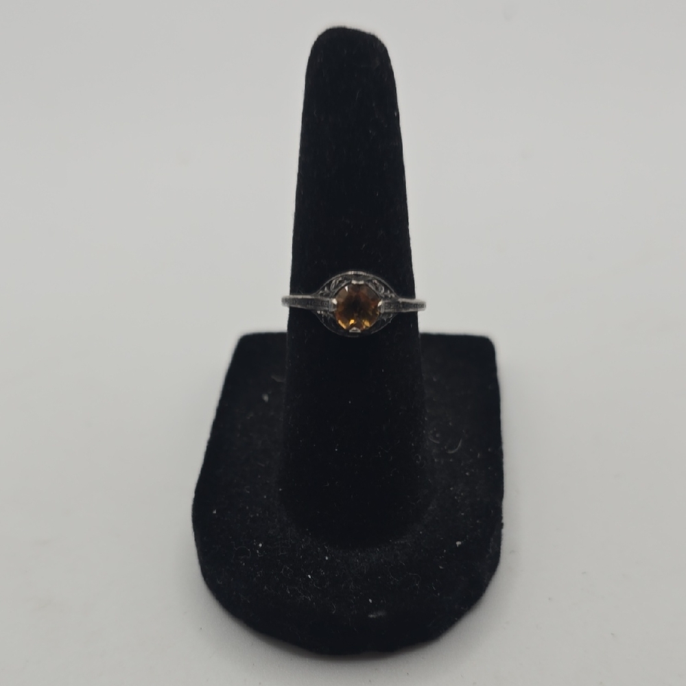 Art Deco 18k White Gold Engaement Ring with Citrine